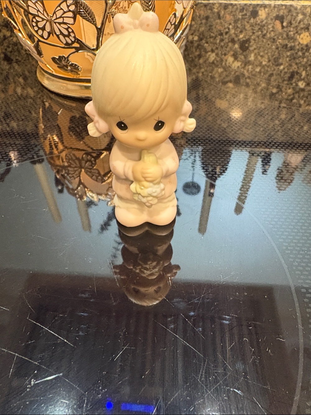 Precious Moments Cream and Pink Floral Girl Figurine
